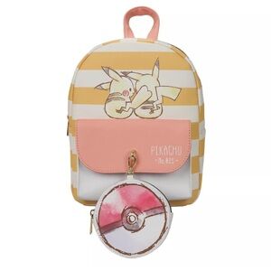Pikachu Sketch Striped Mini Backpack with Pokéball Pouch - Yellow and Pink
